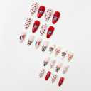 4th of July Press on Nails Medium Almond - Patriotic Fake Nails with Leopard Print French Tip, American Flag Lips & Fireworks & Star Designs, Independence Day Glue on Nails for Women 24Pcs