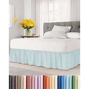 Wrap Around Dust Ruffle Bed Skirt - Ice Blue - for King Size Beds w/ 16 Inch Drop - Easy Fit Elastic Strap - Adjustable Pleated Bedskirt with Brushed Fabric - Wrinkle Free - Women, Men, Kids & Teens