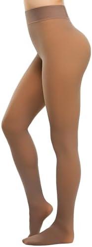 KBVOT Fleece Lined Tights Women Pantyhose Leggings Sheer Warm Thermal Thick Fake Translucent Tights for Winter L