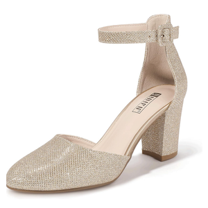 IDIFU IN3 Chunky Block Heels - Women's Pumps for Dress, Wedding, Bridal, Homecoming, Prom & Work - Comfortable Ankle Strap, Round Toe, Thick Heels, size us 9
