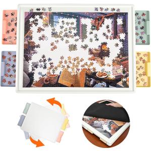 Playboda 1000 Pieces Rotating ABS Plastic Puzzle Board with Drawers and Cover, 30"x22" Portable Spinning Jigsaw Puzzle Table for Adults, Upgraded Lazy Susan, Ideal Gift for Mum
