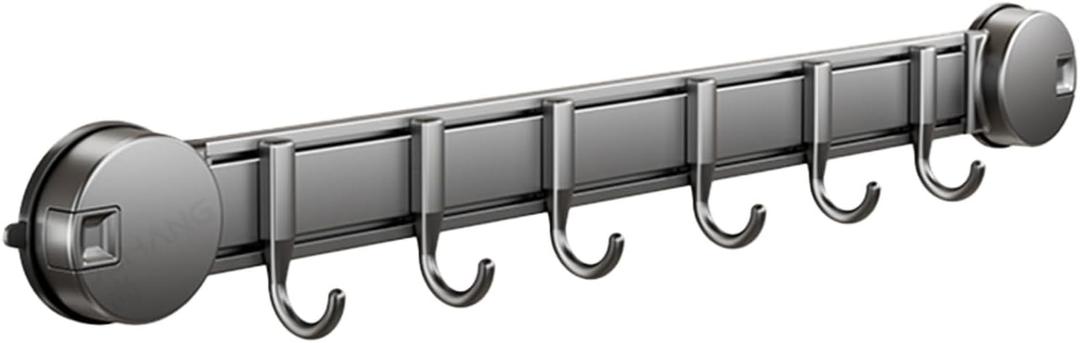 Suction Cup Hooks No-Drill Adjustable Rail for Kitchen Cabinets, Bathroom Towels & Utensils, Strong Grip on Tile/Glass