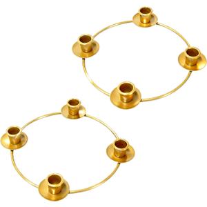 Advent Christmas Candle Holder Wreath Rings,Advent Table Decoration,Metal Advent Wreath Ring (2, Gold)