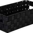 Simplify Extra Long Shelf Woven Strap Tote | Decorative Storage Basket | Built in Handles | Organization | Closet | Bedroom | Bathroom | Nursery | Accessories | Toys | Gifts | 1 Pack | Black