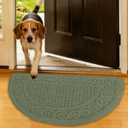 Indoor Door Mat 18"X30",Half Round Non Slip Machine Washable Entryway Rug for Front/Back Door,Half Circle Absorbent Low Profile Entrance Floor Mat for Spring Summer Muddy Wet Shoes and Paws- Green (1'6" x 2'6" (1 pack))