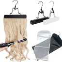 Hair Extensions Holder 24" Hair Extension Storage Bag Wig Bag Storage Organizer Wooden Hanger, Portable Dust-Proof Waterproof Hair Extensions Wig Hanger 2 PCS, Black & White