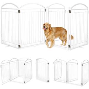 Full Metal Free Standing Dog Gate with Door for Outdoor Indoor,96'' Extra Wide 32'' Tall Dog Gates for Doorways,Large Openings,Decks,Porch,Freestanding Portable Pet Fence(4 Panels,Black)