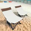 Compact Backpack Beach Chairs 2 Pack with Adjustable Backrest & Side Pocket, Low Folding Camping Chairs for Adults, Portable Reclining Chairs for Beach, Lawn, Travel (Beige)