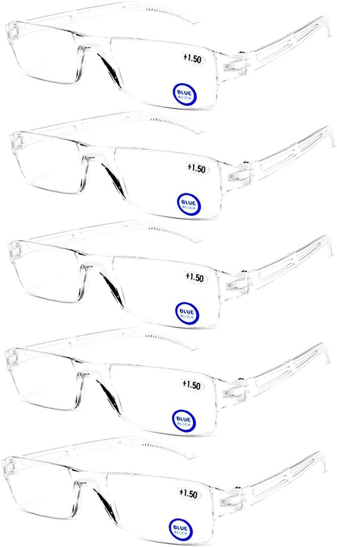 AQWANO Blue Light Blocking Computer Reading Glasses 6 Pack Clear Frame Rimless Readers Anti Glare Filter Lightweight for Women Men, 2.0