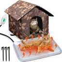 Outdoor Heated Cat House Set Weatherproof Enclosures Insulated Cat Shelter with Heating Pad Foldable Indoor Pet Cave with Tent Stakes for Pet Winter Outside