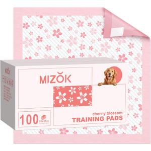 MIZOK 36x36in Puppy Pads Pink, Dog Pee Pads Leak-Proof with Quick-Dry Surface, Dog Pads Extra Large with Cherry Blossom Prints, Pee Pads for Dogs Super Absorbent (100 Count)