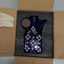 Blue Ceramic Olive Oil Dispenser Bottle for Kitchen, 8.5 oz Cruet for Avocado Oil with Handle & Wooden Stopper, Small Decorative Oil and Vinegar Dispenser Set, Oil Container Cruet for Olive