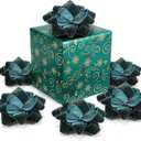 Knitgrip 12 Pcs Christmas Dark Green Velvet Gift Bow for Gift Wrapping 4 Inch Christmas Self Adhesive Glitter Ribbon Bows Stick on Flocked for Xmas Present Wrapping Decor Wreaths Tree