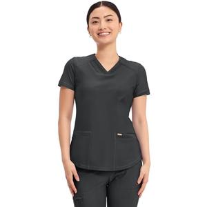 Cherokee Form Scrub Tops for Women, Stretchy V-Neck Knit Scrub Top CK840, M, Black