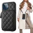 Bocasal Crossbody Wallet Case for iPhone 12 Pro Max, RFID Blocking PU Leather Zipper Handbag Purse Flip Cover, Kickstand Folio Case with Card Slots Holder Wrist Strap Lanyard 5G 6.7 Inch (Black)