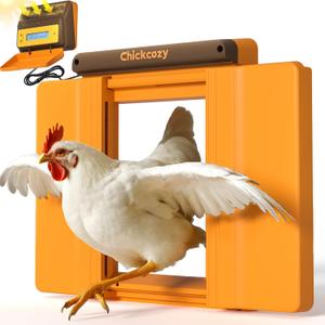 Chickcozy Solar-Powered Automatic Chicken Coop Door, Dual Motor Chicken Coop Door with Light Sensor, Timer & Manual Mode, Automatic Coop Door with Dual Anti-Pinch System, Weatherproof Orange (17.52"L x 13.39"W x 4.92"H)