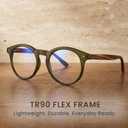 2SeeLife Large Round TR-90 Reading Glasses for Men & Women Medium-Large Fit, Durable, Spring Hinges, Blue Light Readers, Green, +0.50