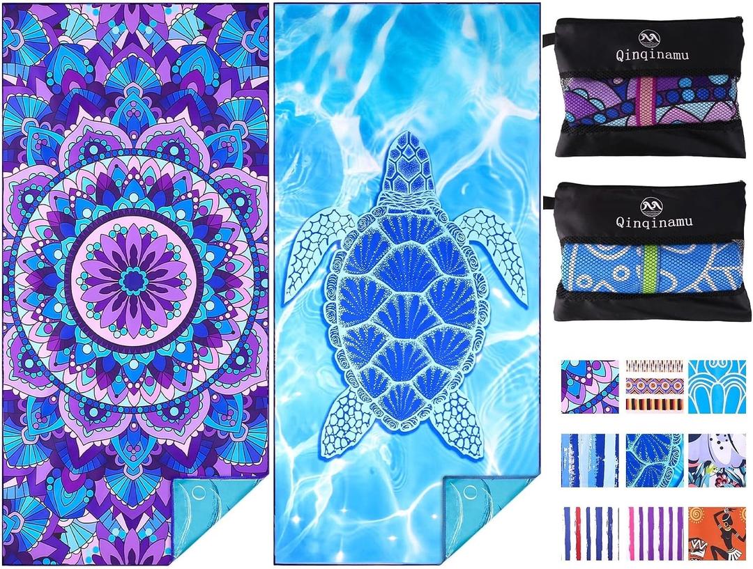 2 Pack Microfiber Oversized Lightweight Beach Towel 71"x32" XL Extra Large Thin Sand Free Towels Travel Swim Pool Yoga Gym Camping for Adults Women Men Beach Essentials Accessories Vacation Gift