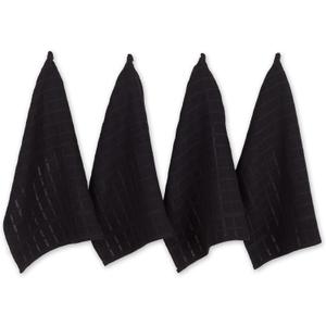 DII Basic Terry Collection Windowpane Dishtowel Set, 16x26, Black Solid, 4 Piece
