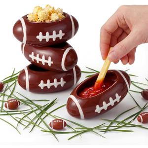 Layhit 4 Pcs Football chip Bowl Football Party Ceramic Condiment Server Chip and Dip Bowls Serving Dishes for Birthday, Tailgate Party Decorations