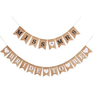 2 Pieces Bride to Be Banner Bride Sign Burlap Banner Bridal Shower Decorations Rustic Bunting Garland for Party Decorations Supplies, Black/White
