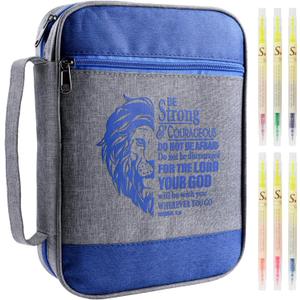 Faithful Hers Bible Cover for Mens Bible Case with 6 highlighters Lightweight Nylon Carrying Bag Multifunction Church Study Book Carrier with Handle Christian Gifts
