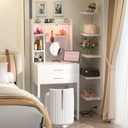 Besiost Small Vanity Desk with Hutch and Drawers, White Makeup Vanity Desk with Charging Station, Vanity Table Dressing Table with LED Lights, Vanity Desk No Mirror with Pegboard for Girls Women, 24"