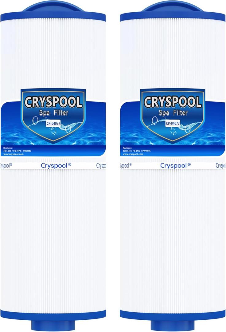 Cryspool 04077 Compatible with Cal Spa Filters, 4CH-949, PWW50L, FC-0172, Rising Dragon, Dynasty Spas, 50 Sq. Ft Hot Tub Replacement Filter Cartridge, 2 Pack