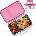 AOHEA Stainless Steel Lunch Box for Kids, Leak Proof Bento Lunch Box BPA Free 304 Stainless Steel Bento Box Stainless Bento Box with Containers for School and Office(Pink)