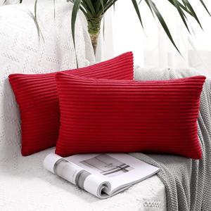 MIULEE Winter Pack of 2 Corduroy Pillow Covers 12 x 20 Inch Lumbar Christmas Throw Pillow Covers Red Pillowcases for Sofa Bedroom Couch