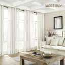 Natural 102 Inch Long Linen Sheer Curtains for Living Room 2 Panels Set Back Tab Pocket Light Filtering Large Window Curtain Drapes for Bedroom Patio Sliding Door Cream/Off White