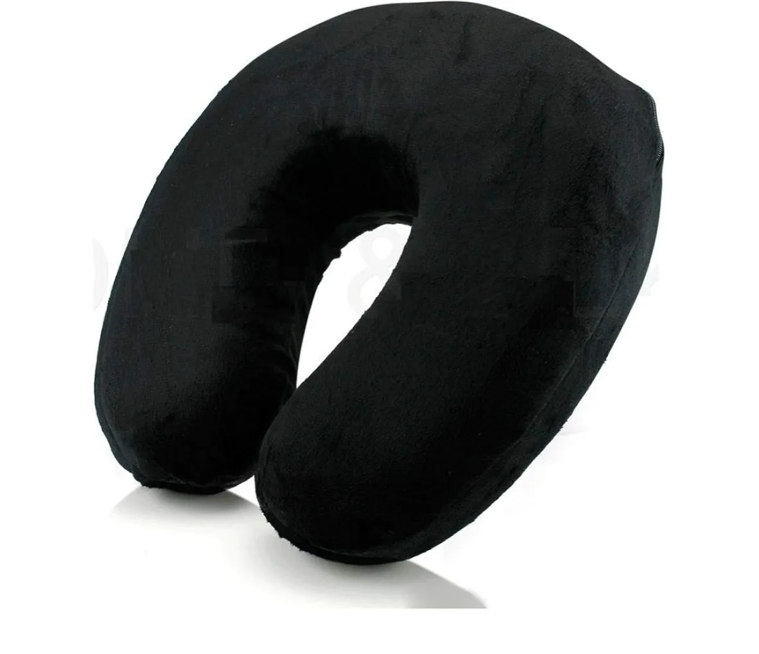 Memory Foam Easy Portable U Shaped Travel Pillow Neck Support Head Rest Airplane Car Cushion (Black)