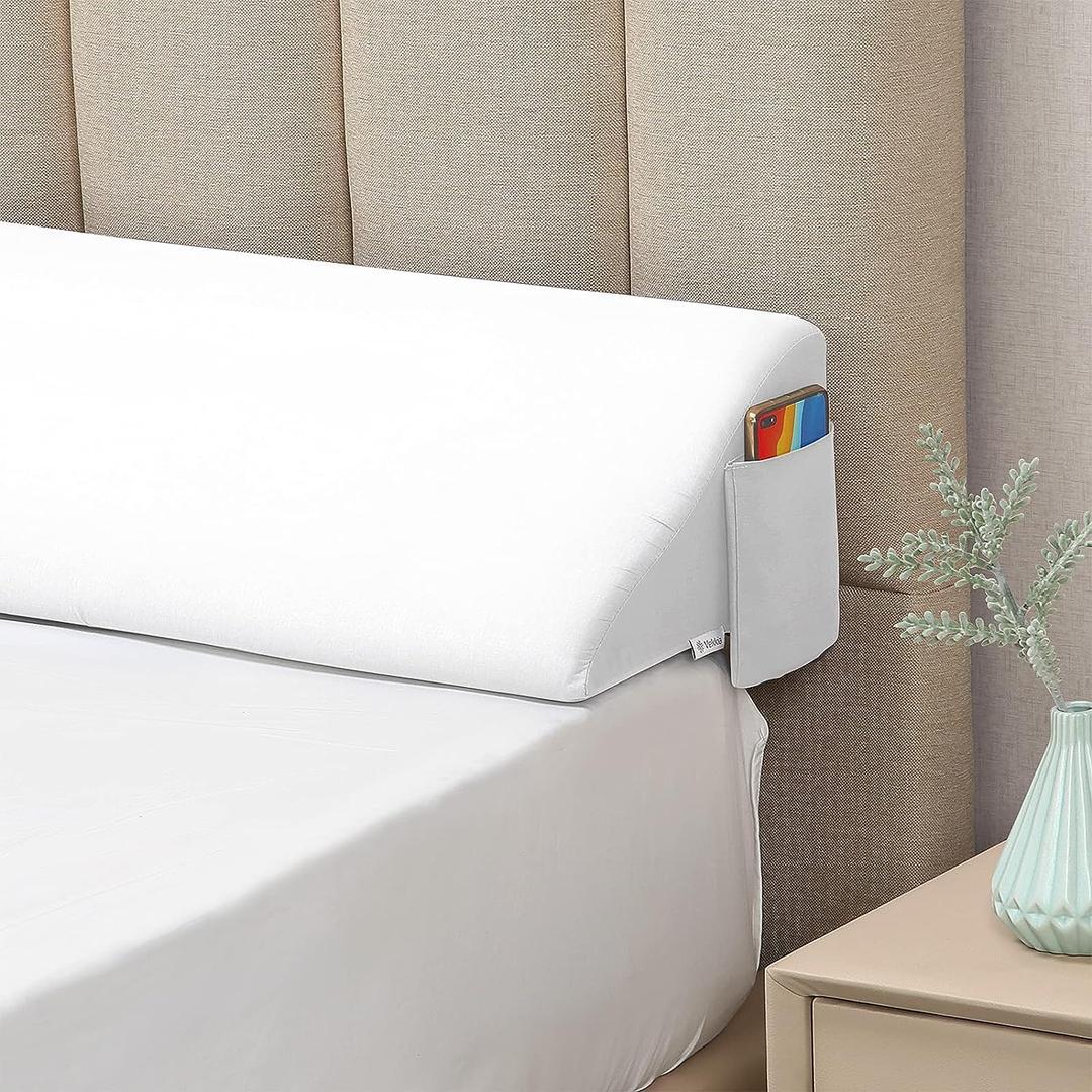 Vekkia Full Bed Wedge Pillow Gap Filler/Headboard Pillow/Mattress Wedge Fill Gap (0-6") Between Headboard and Mattress (White 54"x10"x6")