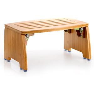 Lyellfe Bamboo Folding Step Stool, Non-Slip Leg Shaving Foot Rest Chair, Foldable One Step Stool for Home, Adults, Support up to 300lbs, Fully Assembled