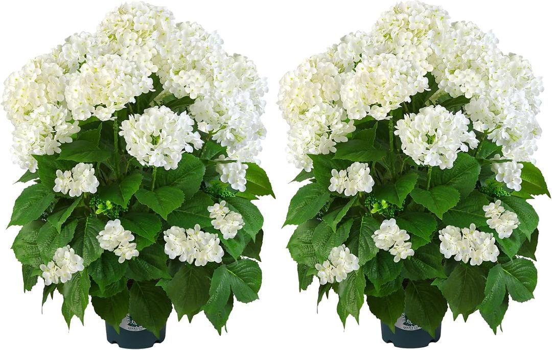 Artificial Hydrangea Tree 29" Tall (Set of 2), Faux White Hydrangea Plant in Pot, Realistic Artificial Plant for Indoor Outdoor Porch, Patio, Balcony Decor