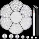 Nail Art Flat Back Half Round Pearl Kits 3, Mixed Sizes 6000 Pcs White Small Pearls for Nails with Picking Tools for Graduation Cap Decorations Home DIY Body Face Craft Salon Use