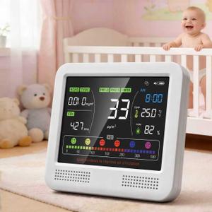 Indoor Air Quality Monitor 16-in-1 with CO2 Detector, PM2.5P, PM10, M1.0, HCHO & TVOC Portable Air Quality Tester with AQI Alerts, Temperature & Humidity Meter Kit for Home Office Nursery RV