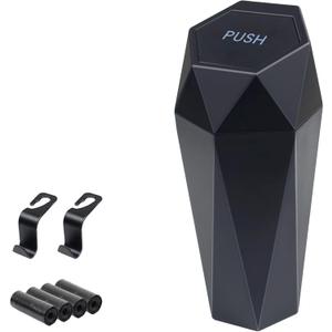 Car Trash Can, Car Trash Bin with Lid, Car Accessories for Women Interior, Car Garbage Can with Additional 2 ABS Hooks and 60pcs Trash Bags, Suitable for Home, Office, Car Organizer, Black