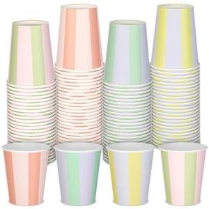 Yiyiring 100 Pcs Pastel Striped Paper Cups 9 oz Disposable Cute Pastel Rainbow Cups Ideal for Hot or Cold Drinking Wedding Birthday Party Supplies