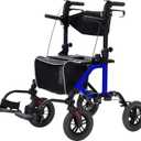 ELENKER All-Terrain 2 in 1 Rollator Walker & Transport Chair, Folding Wheelchair with 10 Non-Pneumatic Wheels for Seniors, Reversible Backrest & Detachable Footrests, Blue