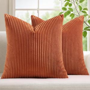 Mecatny Corduroy Decorative Fall Throw Pillow Covers 20x20 Set of 2 for Sofa Living Room, Soft Burnt Orange Neutral Boho Couch Pillow Covers for Home Decor, Rust