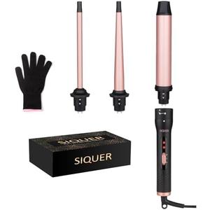 3 in 1 Curling Wand Set - SIQUER Hair Waver Curling Iron for Women with 3 Interchangable Ceramic Beach Waves Wands 1/2 Inch to 1 1/4 Inch Fast Heating Up Hair Curler with Box (Rose, Black)
