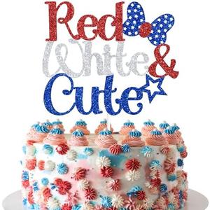 Red White & Cute Cake Topper, Patriotic America Theme Birthday Decorations, Little Firecracker, Independence Day Theme 1st 2nd Birthday/Baby Shower Party Decorations, Pack of 8 