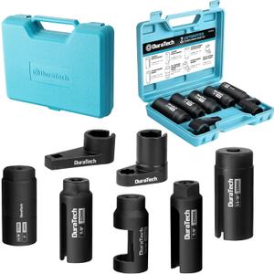 DURATECH 7PCS O2 Oxygen Sensor & Oil Pressure Socket Set, 1/2" 3/8" Drive x 22mm (7/8") 27mm 29mm Oxygen Socket Wrench, O2 Sensor Remover Removal Tool