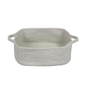 Woven Cotton Rope Storage Basket with Handles for Organizing Shelves Closet Small Cat Dog Pet Toy Baskets Box Bin Decorative Rectangle Baby Nursery basket Gift basket Empty (Light Grey)