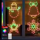 15'' Smart Christmas Window Lights 4 Pack, Color Changing Window Silhouette Lights, Timer, App Control, Music Sync, Bells, Snowflake, Star, Lighted Christmas Decorations for Indoor Outdoor