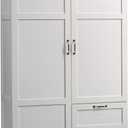 Sauder Select Multipurpose Bedroom Armoire Wardrobe Closet Pantry Storage Cabinet with Storage Drawers and Hanging Rail, in Soft White finish