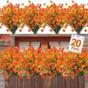 20 Bundles Artificial Fall Flowers for Outdoors Fall Thanksgiving Decorations-UV Resistant Fake Mums Faux Plants Plastic Flowers Greenery Home Porch Gardens Fireplace Patio Autumn Decor(Orange Red)