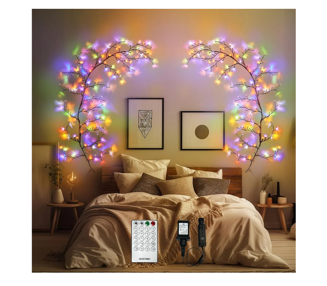 Enchanted Willow Vine Lights for Home Decor with 160LEDs, 8.2FT VoiceActivated Wall Decoration Light, Support Warm and Color Light Mode Switch, Ideal for Christmas, Wedding, Party Decor(Brown)(1PCS)