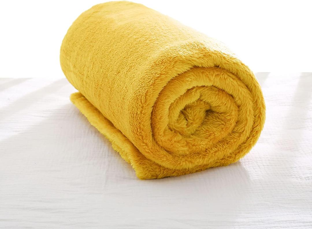 Exclusivo Mezcla Plush Fuzzy Fleece Throw Blanket, Super Soft, Fluffy and Warm Blankets for Couch, Bed, All Season Use (40x50 Inches, Mustard Yellow)